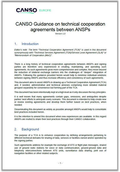 CANSO Technical Cooperation Agreements Guidance